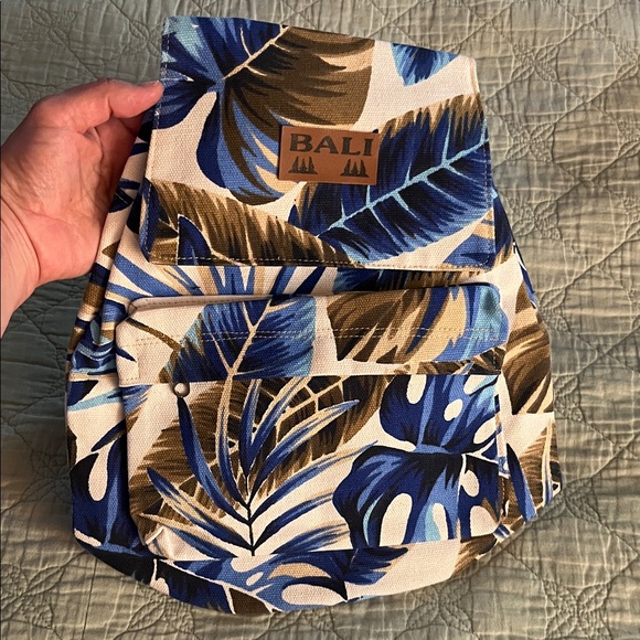?BALI Blue & Tan Tropical Leaf Print Backpack - Actual Souvenir from Bali ? main image 10